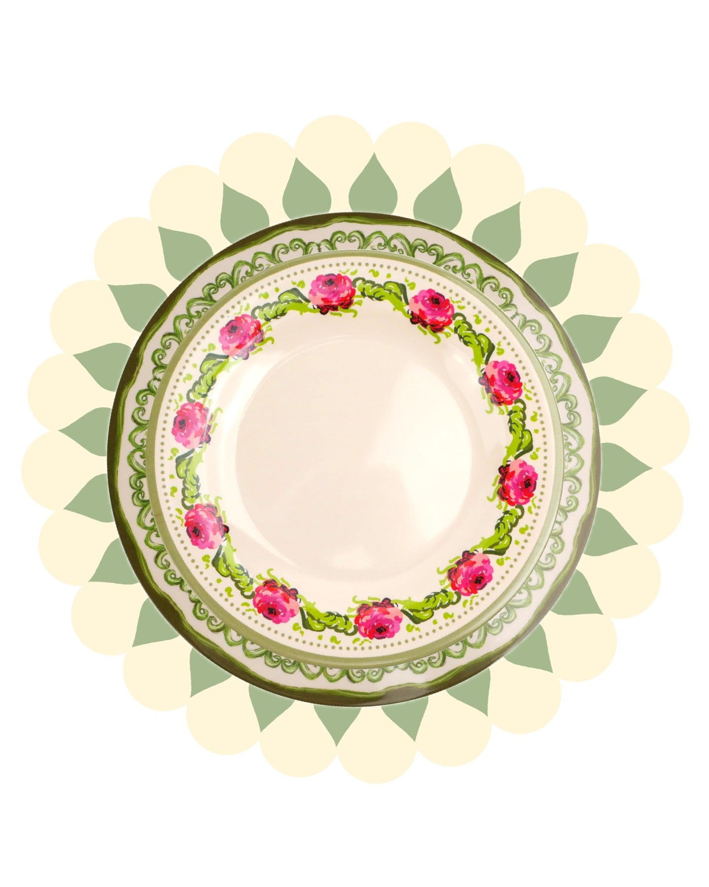 Verdant Peonies 11” Melamine Dinner Plates, Set of 4